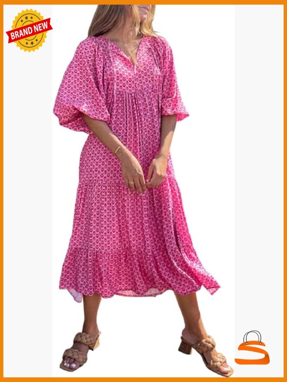 V Neck Maxi Dress Bohemian Geometric Pattern Summer